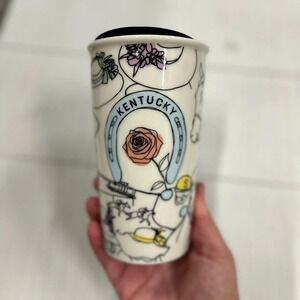 2018 Limited Edition Starbucks Kentucky Derby Ceramic Tumbler, 12 fl oz W/Lid‎